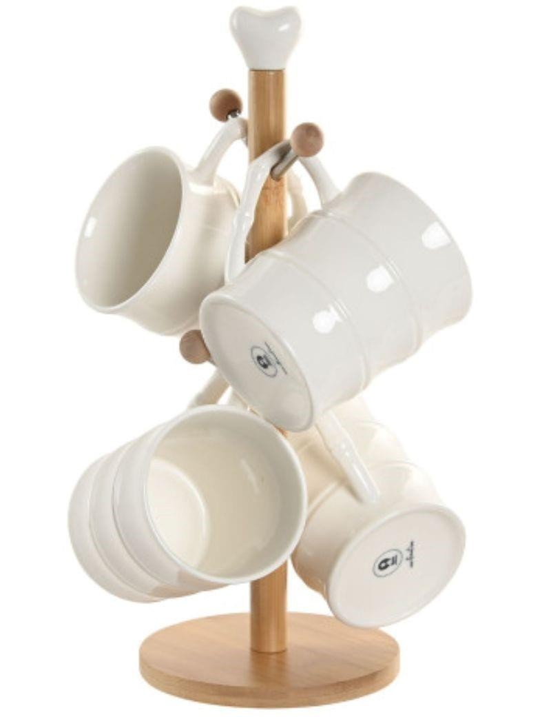 Mug set 4 porcelana y bambú blanco | Salotto