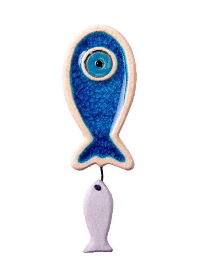 Handmade Turkish evil eye fish magnet in turquoise blue | Salotto