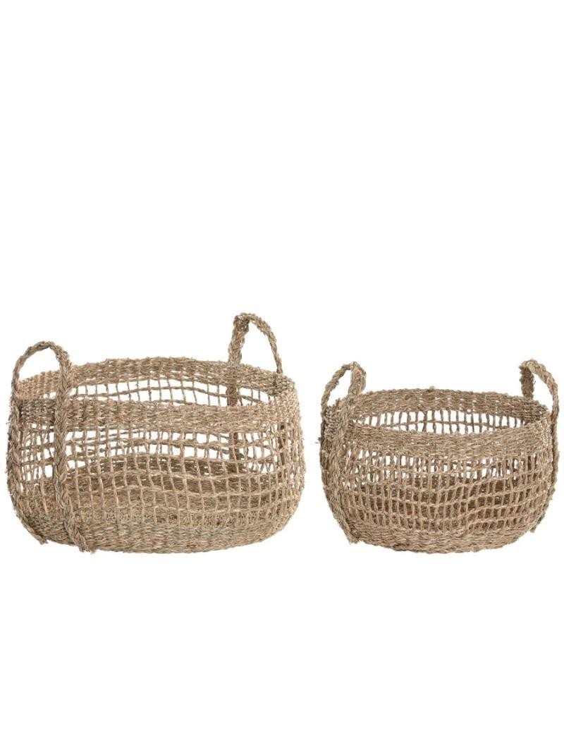 Cesta calada redonda de fibras naturales natural | Salotto