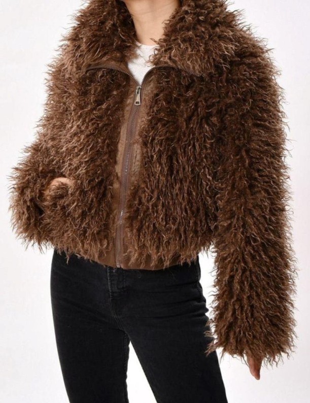 Brown synthetic sheep fur jacket | Salotto