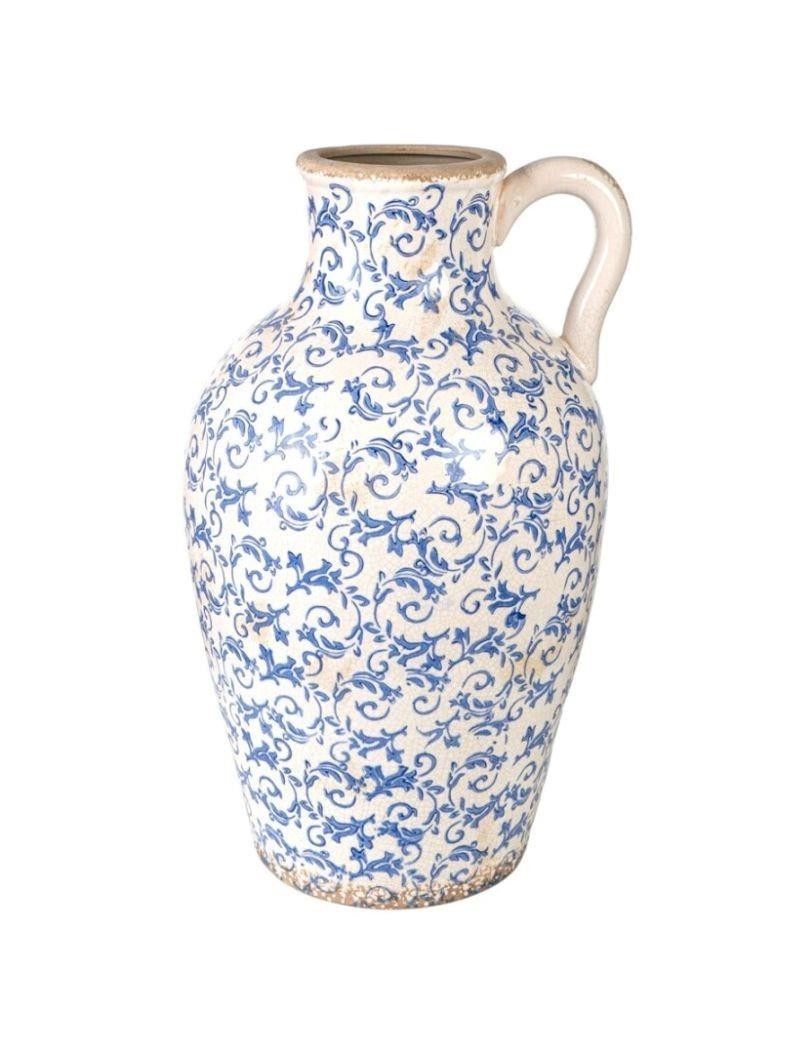 Vase en porcelaine moyen avec anse style ancien bleu | Salotto