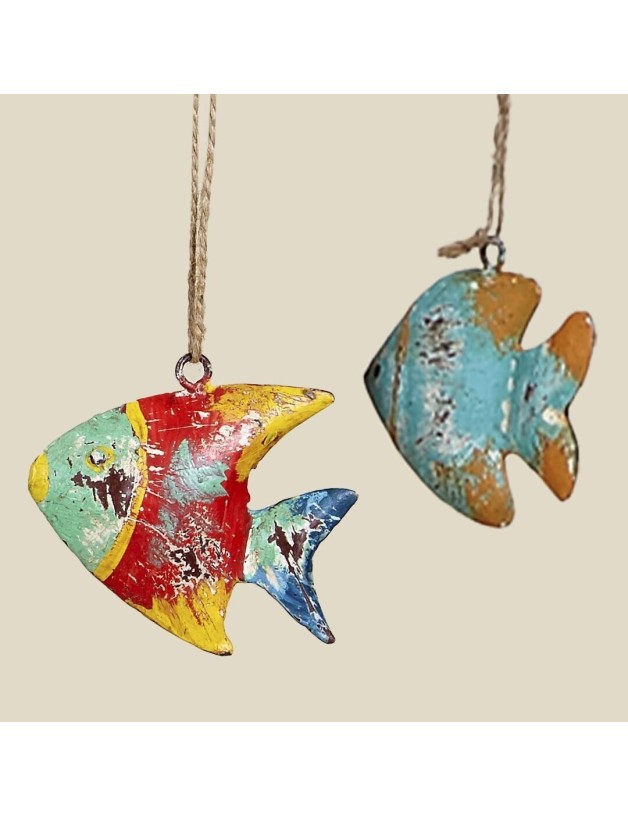 Figura di pesce metallico pendente blu turchese | Salotto