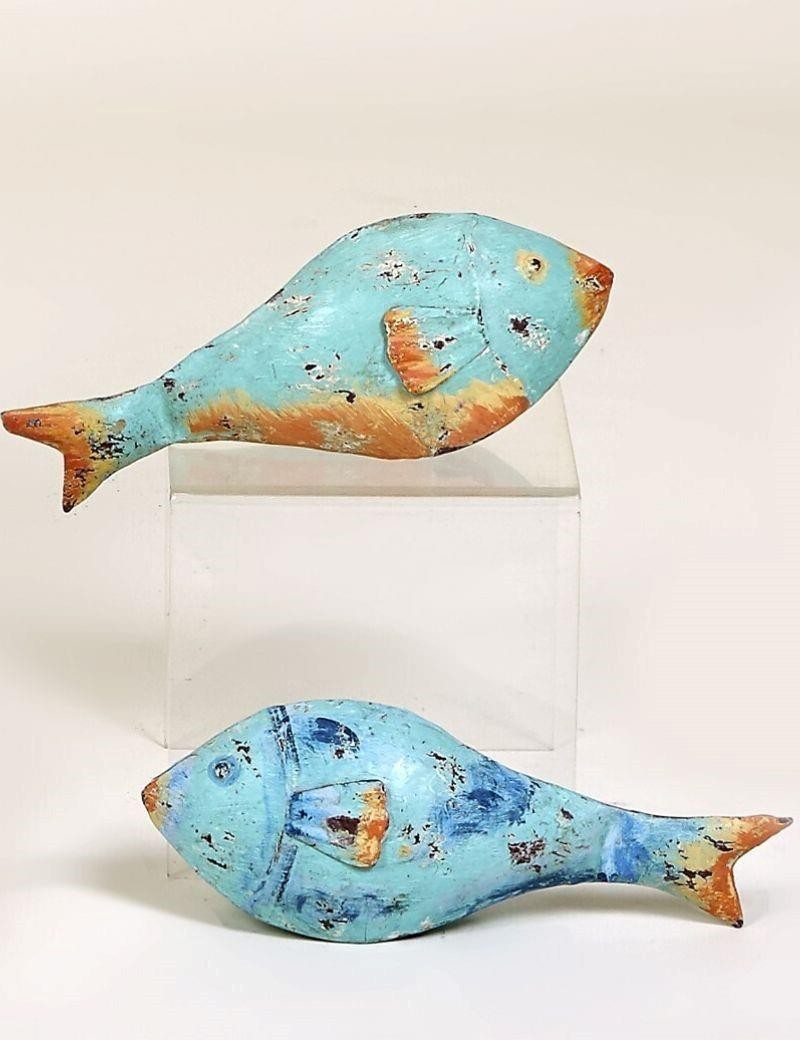 Figura di pesce metallico scorporato per tavolo verde acqua | Salotto