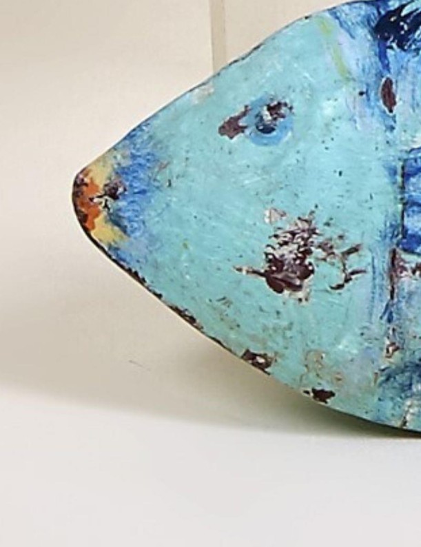 Figura di pesce metallico scorporato per tavolo blu | Salotto