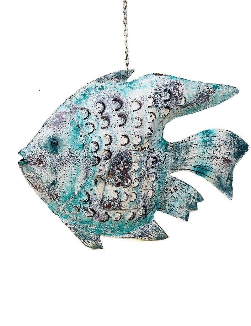 Figura di pesce metallico da tavolo e appendere blu | Salotto