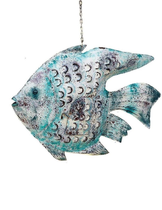 Figura de peixe metálico para mesa e pendurar azul | Salotto