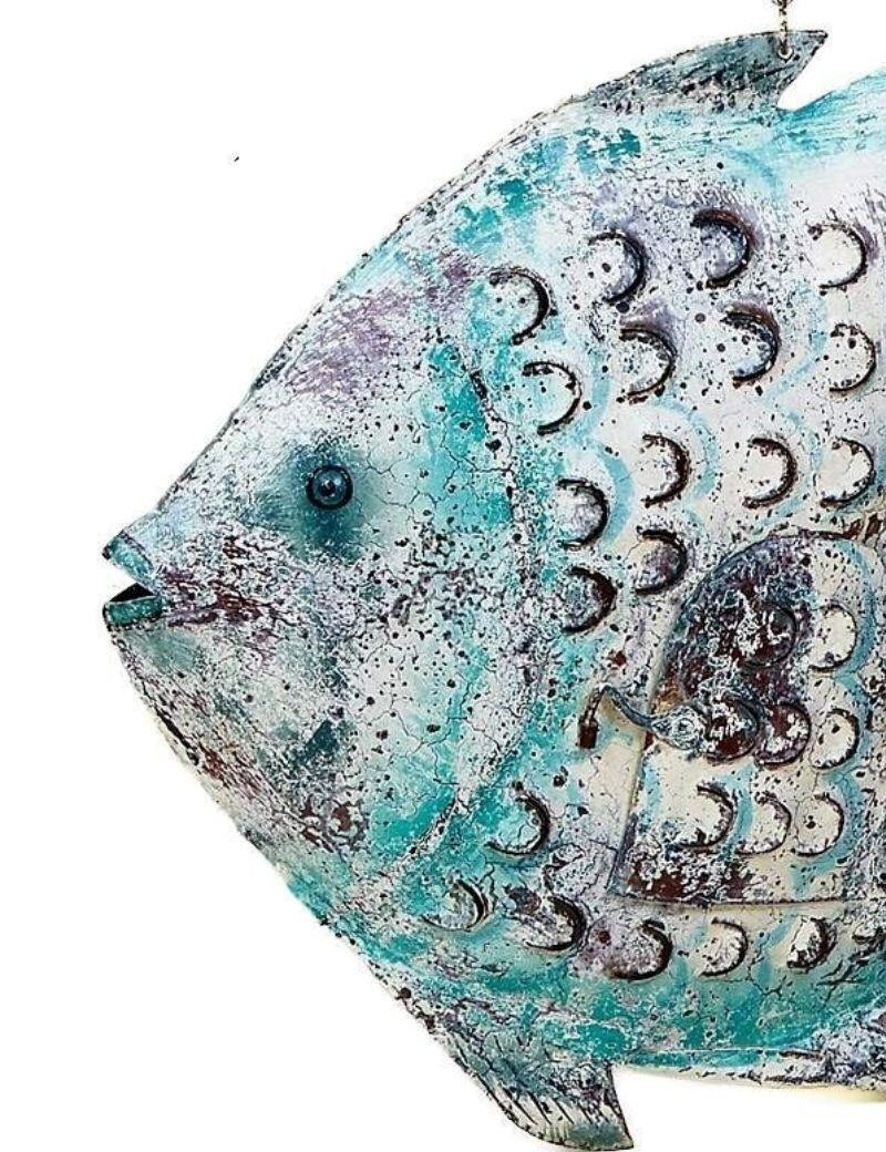 Figure de poisson métallique pour table et à suspendre bleue | Salotto