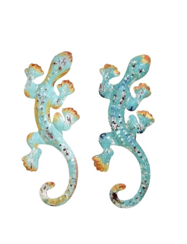 تمثال سحلية معدني للطاولة والتعليق أخضر مائي | سالوتو