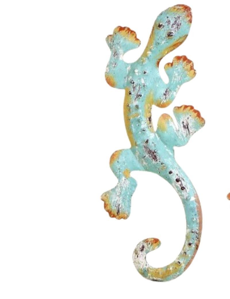 تمثال سحلية معدني للطاولة والتعليق أخضر مائي | سالوتو