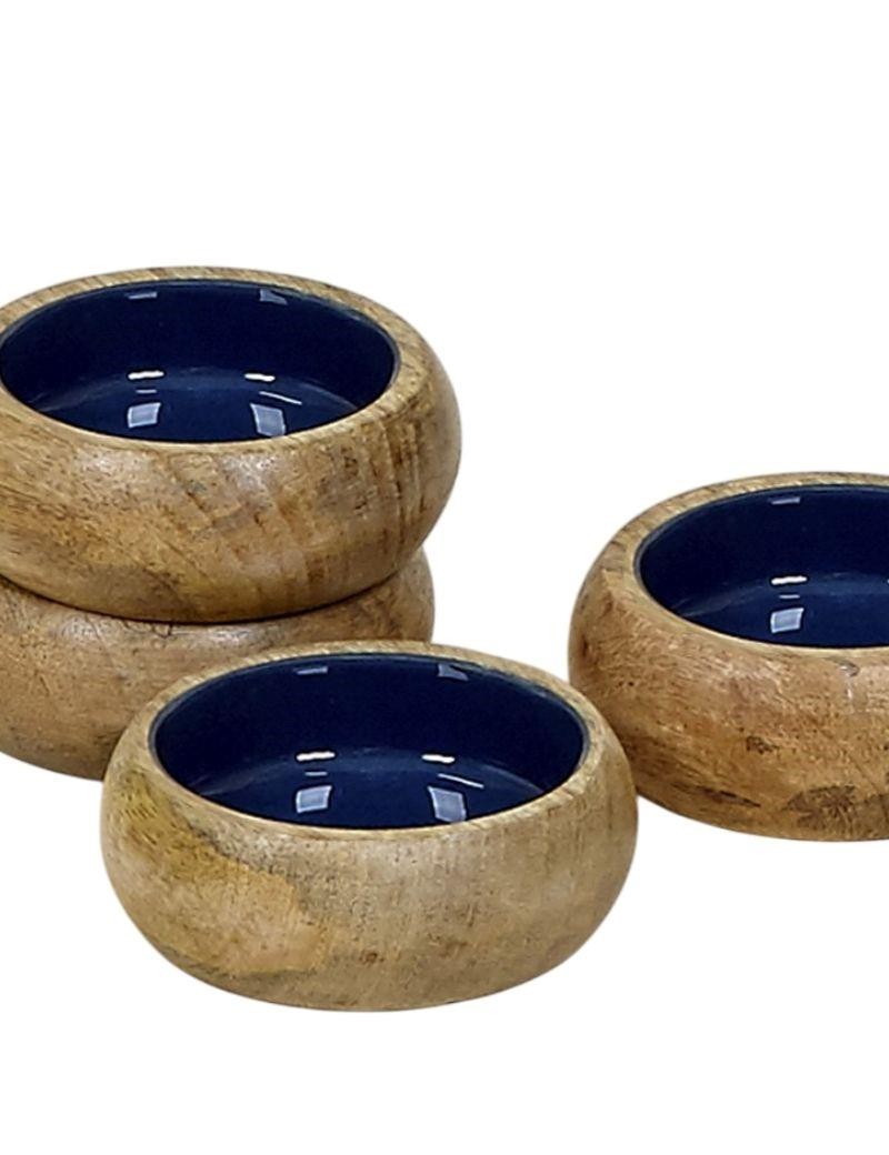 Ciotola di legno smaltato blu liscio | Salotto