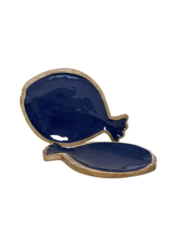 Tablett in Fischform aus glasierter Holz, glatt blau | Salotto