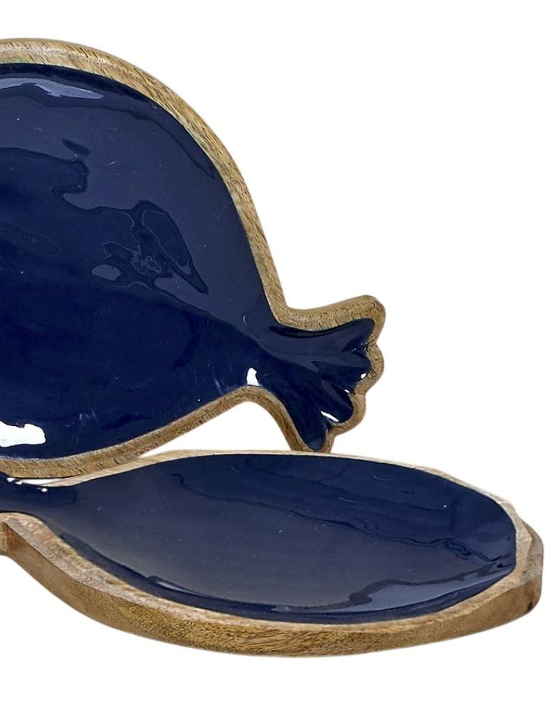 Vassoio a forma di pesce in legno smaltato blu liscio | Salotto