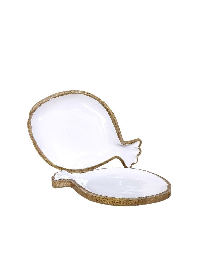 Plateau en forme de poisson en bois émaillé blanc lisse | Salotto