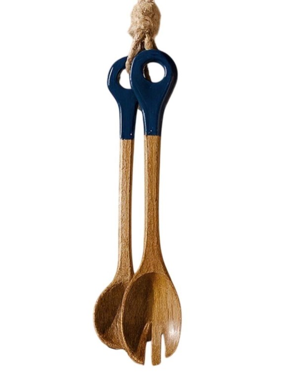 Jeu de couverts en bois et émaillé lisse bleu | Salotto
