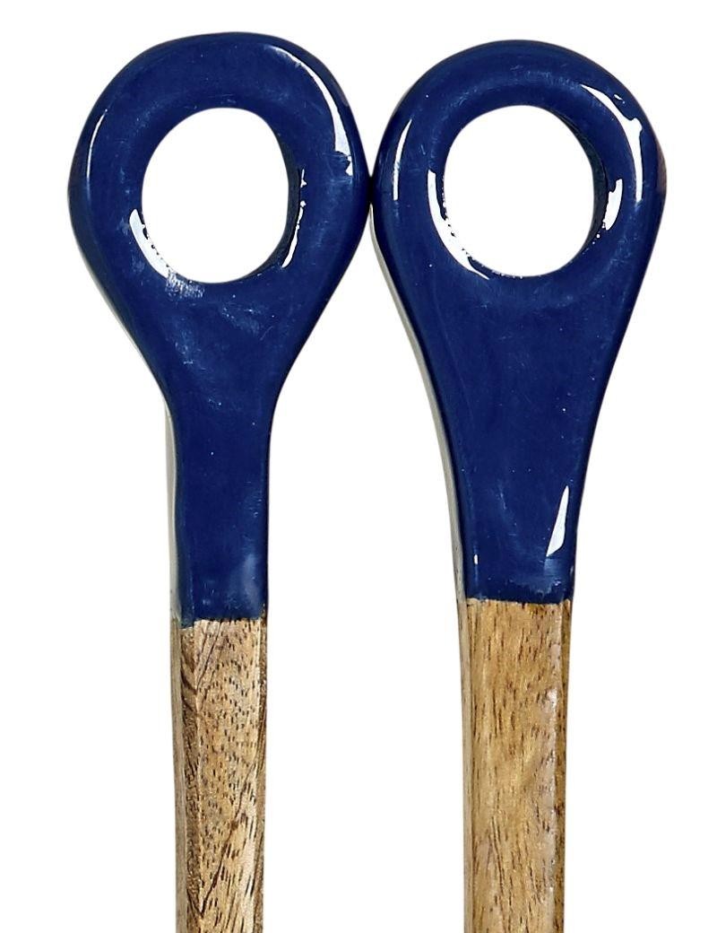 Wooden and smooth blue enamel cutlery set | Salotto