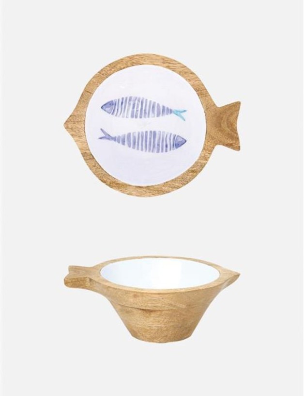 BOL DE MADERA ESMALTADA CON FORMA DE PEZ