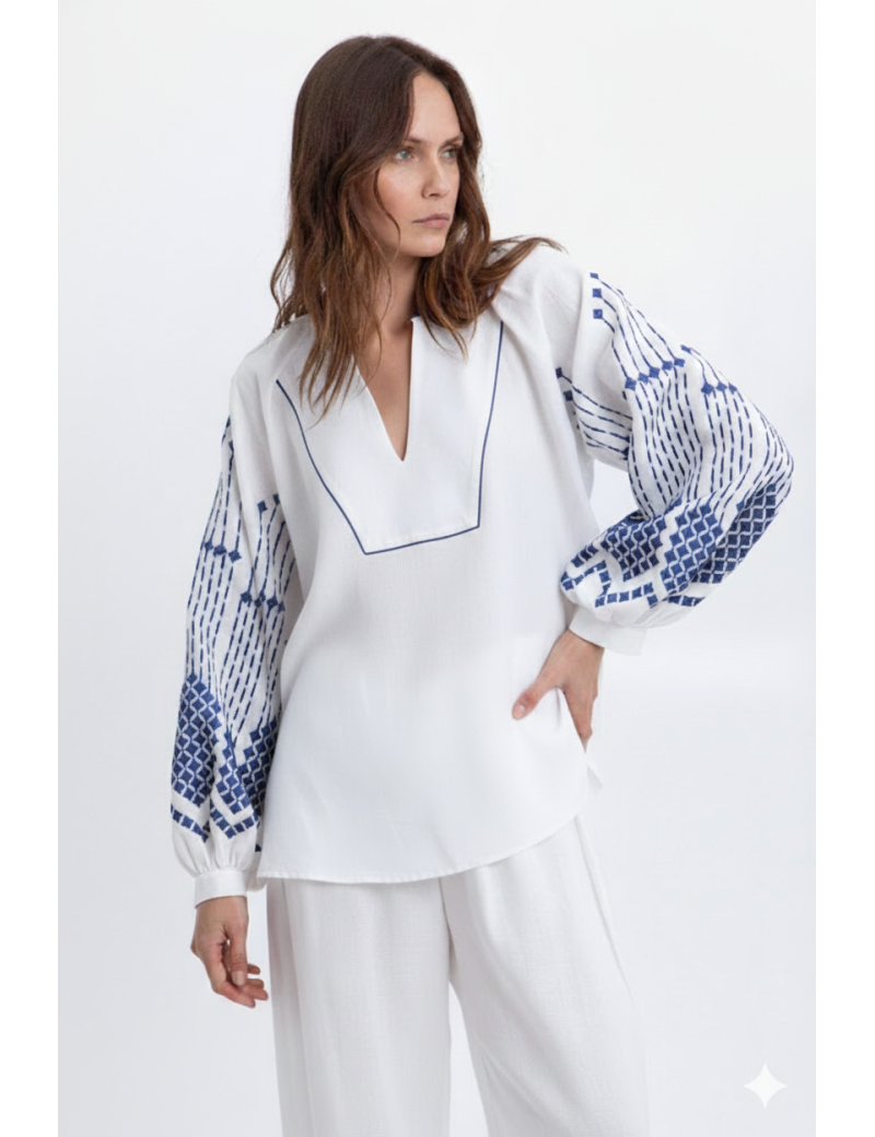 BLUSA CON  BORDADO UVA EN RAMIE GRIEGO – GREEK ARCHAIC KORI