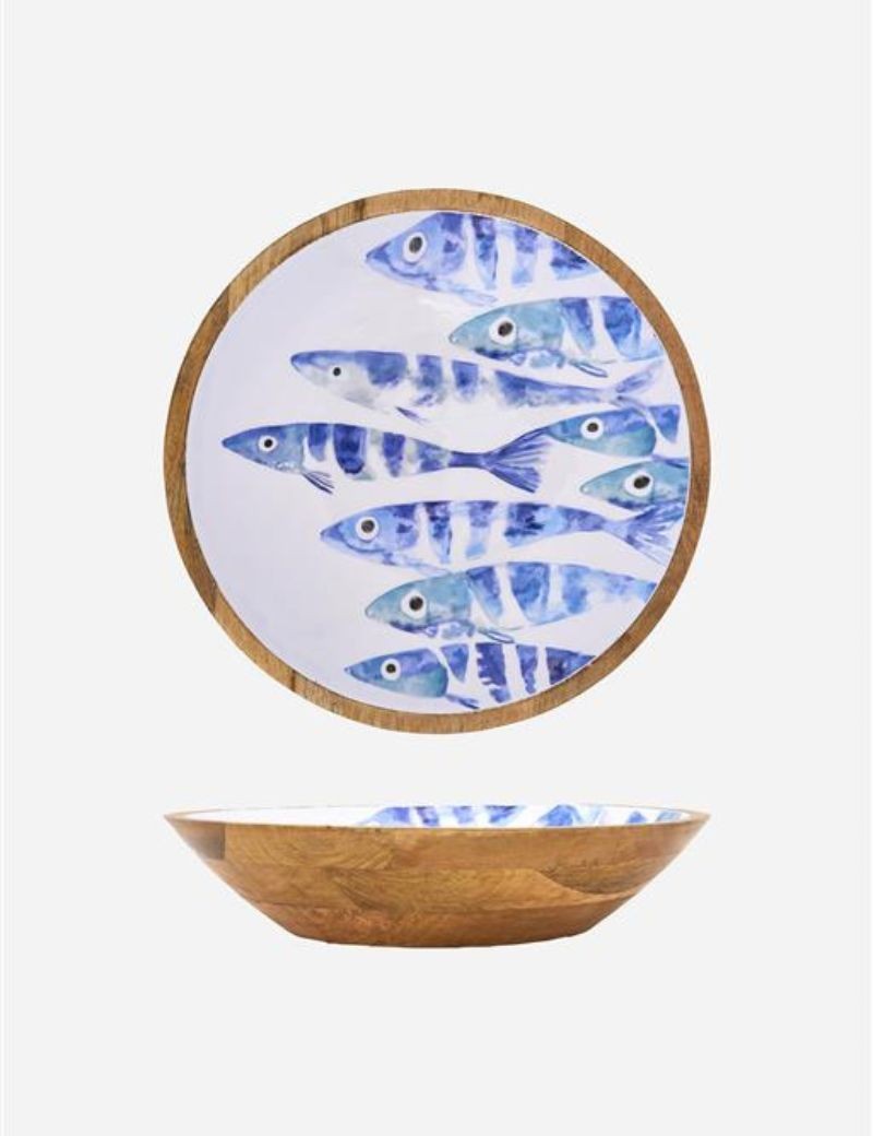 BOL DE MADERA ESMALTADA PECES,